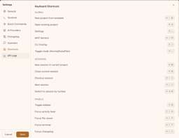 Settings panel with theme and configuration options