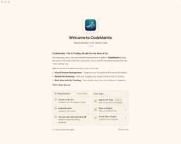 CodeMantis welcome screen with prerequisites check and getting started options