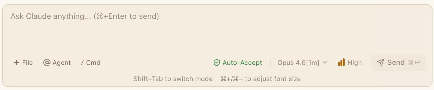 CodeMantis chat input area with the text field, attachment button, slash command access, model selector, and send button