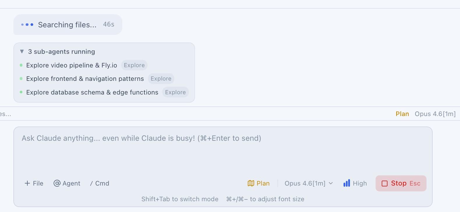 CodeMantis sub-agent panel showing multiple parallel Claude agents working simultaneously with tool counts and token usage per agent